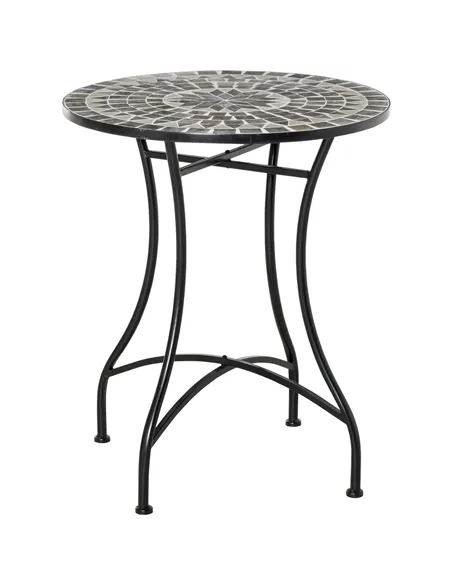 Outsunny Round Mosaic Tabletop Garden Table - Grey/Black