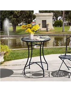 Outsunny Round Mosaic Tabletop Garden Table - Grey/Black 2