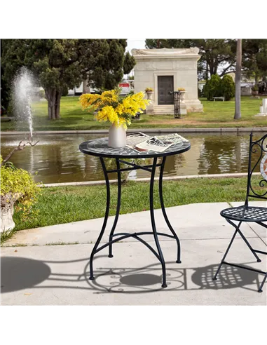 Outsunny Round Mosaic Tabletop Garden Table - Grey/Black