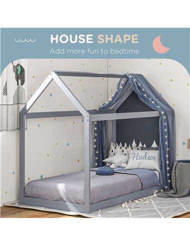 HOMCOM Single Bed Frame, House Scandinavian Style Wooden Bed Frame for 90W x 190Dcm Mattress, Pine Wood Bed Base, Grey