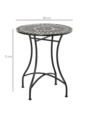 Outsunny Round Mosaic Tabletop Garden Table - Grey/Black