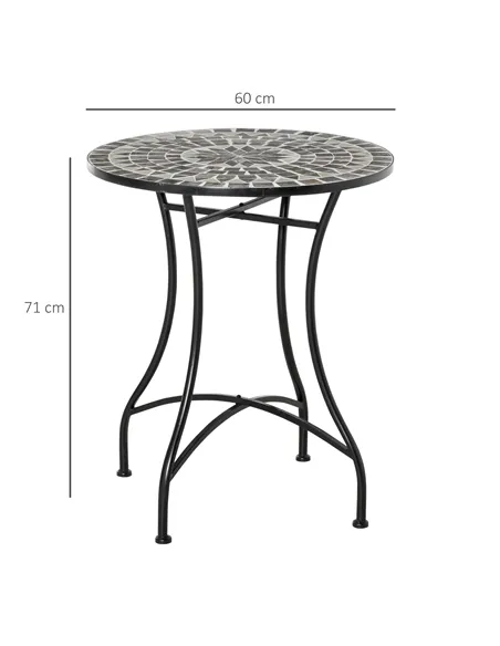 Outsunny Round Mosaic Tabletop Garden Table - Grey/Black