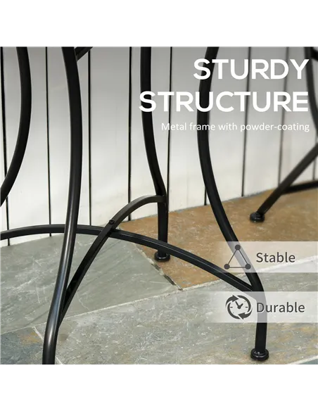 Outsunny Round Mosaic Tabletop Garden Table - Grey/Black