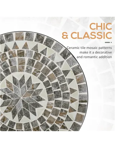 Outsunny Round Mosaic Tabletop Garden Table - Grey/Black