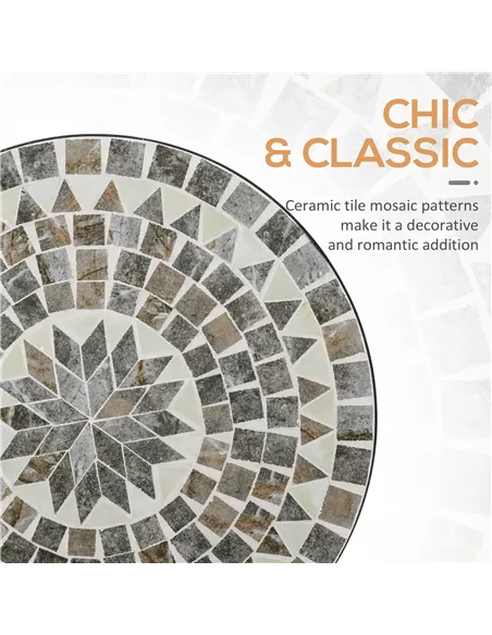 Outsunny Round Mosaic Tabletop Garden Table - Grey/Black