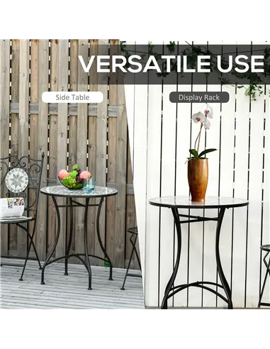 Outsunny Round Mosaic Tabletop Garden Table - Grey/Black