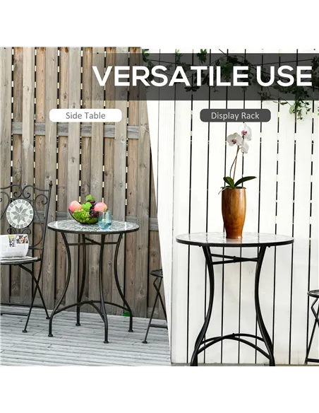 Outsunny Round Mosaic Tabletop Garden Table - Grey/Black