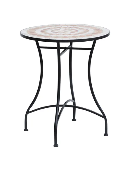 Outsunny 60 cm Mosaic Garden Table, Small Round Outdoor Side Table with Ceramic Top, Plant Stand for Patio, Balcony, Orange and 
