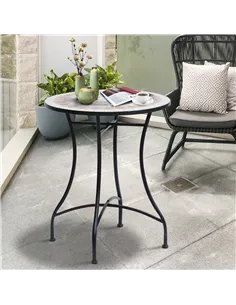 Outsunny 60 cm Mosaic Garden Table, Small Round Outdoor Side Table with Ceramic Top, Plant Stand for Patio, Balcony, Orange and  2