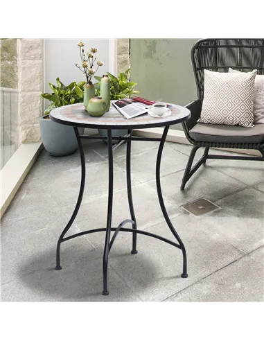 Outsunny 60 cm Mosaic Garden Table, Small Round Outdoor Side Table with Ceramic Top, Plant Stand for Patio, Balcony, Orange and 