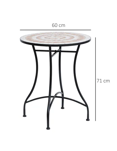 Outsunny 60 cm Mosaic Garden Table, Small Round Outdoor Side Table with Ceramic Top, Plant Stand for Patio, Balcony, Orange and 