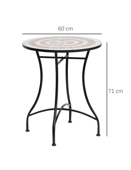 Outsunny 60 cm Mosaic Garden Table, Small Round Outdoor Side Table with Ceramic Top, Plant Stand for Patio, Balcony, Orange and 
