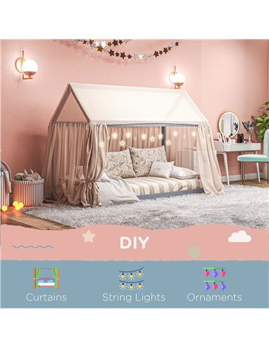 HOMCOM Single Bed Frame, House Scandinavian Style Wooden Bed Frame for 90W x 190Dcm Mattress, Pine Wood Bed Base, Grey