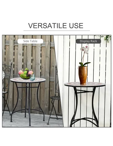 Outsunny 60 cm Mosaic Garden Table, Small Round Outdoor Side Table with Ceramic Top, Plant Stand for Patio, Balcony, Orange and 