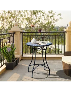 Outsunny Outdoor Mosaic Round Garden Table, Patio Bistro Coffee Side Table with 60cm Ceramic Top for Garden, Blue and White 2