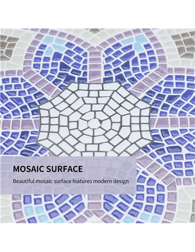 Outsunny Outdoor Mosaic Round Garden Table, Patio Bistro Coffee Side Table with 60cm Ceramic Top for Garden, Blue and White