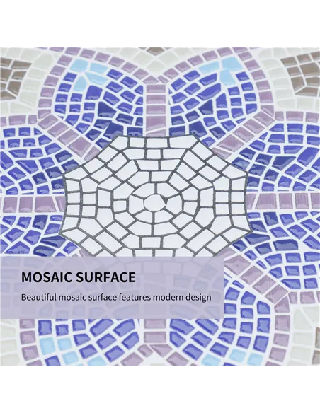 Outsunny Outdoor Mosaic Round Garden Table, Patio Bistro Coffee Side Table with 60cm Ceramic Top for Garden, Blue and White