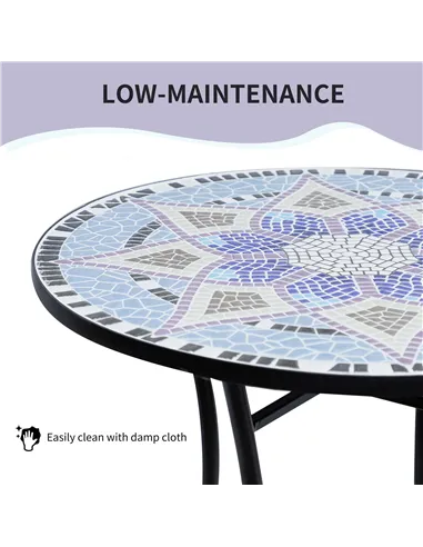 Outsunny Outdoor Mosaic Round Garden Table, Patio Bistro Coffee Side Table with 60cm Ceramic Top for Garden, Blue and White