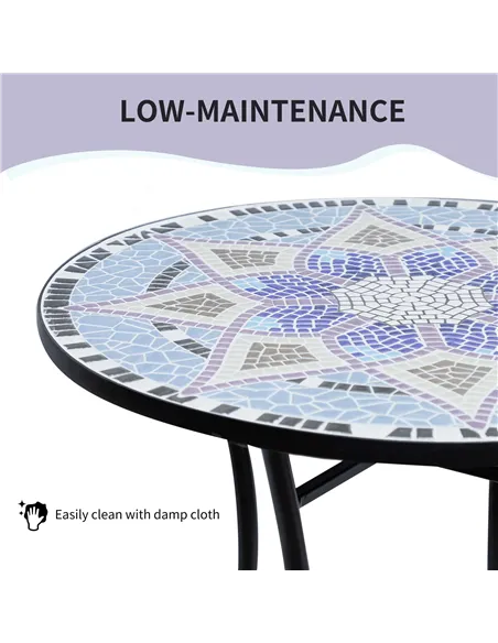Outsunny Outdoor Mosaic Round Garden Table, Patio Bistro Coffee Side Table with 60cm Ceramic Top for Garden, Blue and White