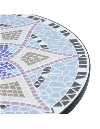 Outsunny Outdoor Mosaic Round Garden Table, Patio Bistro Coffee Side Table with 60cm Ceramic Top for Garden, Blue and White