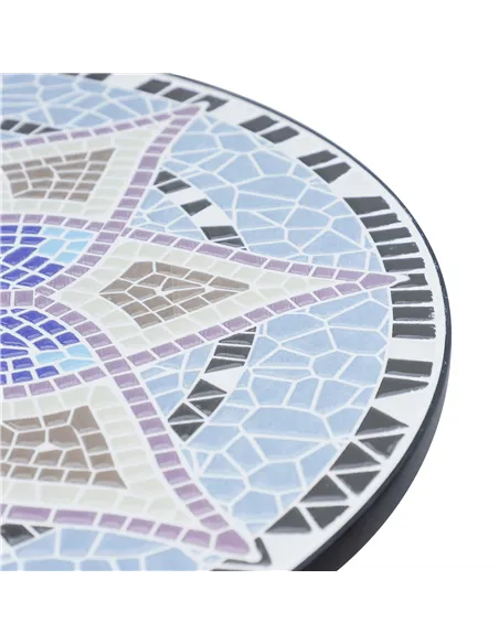 Outsunny Outdoor Mosaic Round Garden Table, Patio Bistro Coffee Side Table with 60cm Ceramic Top for Garden, Blue and White