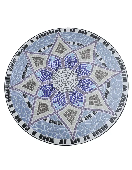 Outsunny Outdoor Mosaic Round Garden Table, Patio Bistro Coffee Side Table with 60cm Ceramic Top for Garden, Blue and White