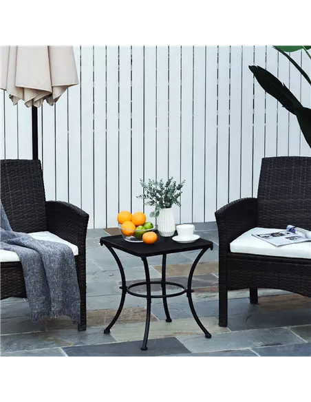 Outsunny Square Garden Metal Bistro Table Outdoor Patio Coffee Side Desk - Black 45L X 45W X 50H CM