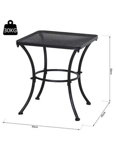 Outsunny Square Garden Metal Bistro Table Outdoor Patio Coffee Side Desk - Black 45L X 45W X 50H CM