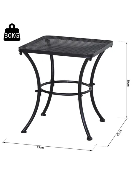Outsunny Square Garden Metal Bistro Table Outdoor Patio Coffee Side Desk - Black 45L X 45W X 50H CM