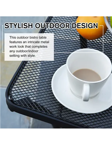 Outsunny Square Garden Metal Bistro Table Outdoor Patio Coffee Side Desk - Black 45L X 45W X 50H CM