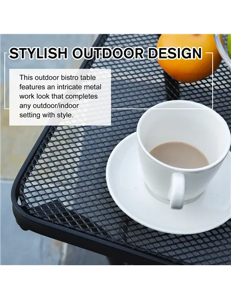 Outsunny Square Garden Metal Bistro Table Outdoor Patio Coffee Side Desk - Black 45L X 45W X 50H CM
