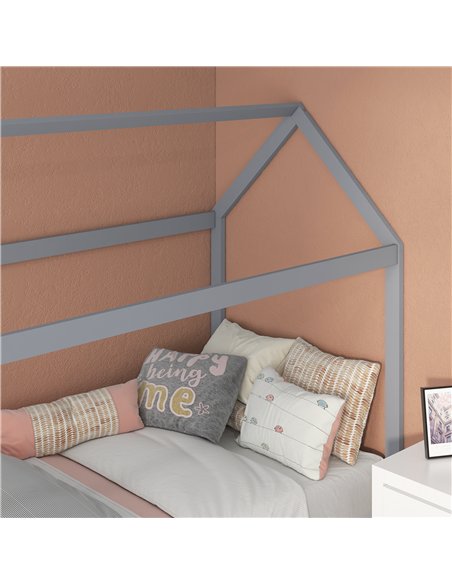 HOMCOM Single Bed Frame, House Scandinavian Style Wooden Bed Frame for 90W x 190Dcm Mattress, Pine Wood Bed Base, Grey
