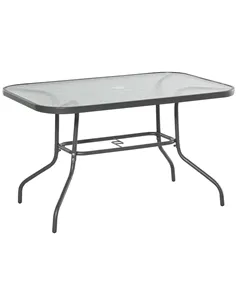 Outsunny Garden Dining Table Glass Top Metal Frame with Parasol Hole Outdoor Balcony Grey 120L x 80Wcm