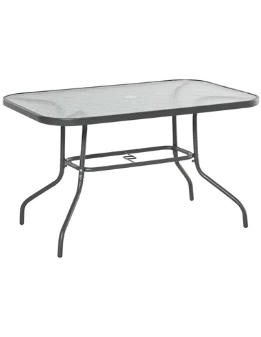 Outsunny Garden Dining Table Glass Top Metal Frame with Parasol Hole Outdoor Balcony Grey 120L x 80Wcm