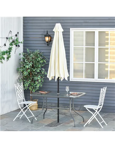 Outsunny Garden Dining Table Glass Top Metal Frame with Parasol Hole Outdoor Balcony Grey 120L x 80Wcm