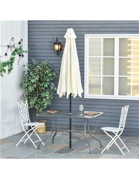 Outsunny Garden Dining Table Glass Top Metal Frame with Parasol Hole Outdoor Balcony Grey 120L x 80Wcm