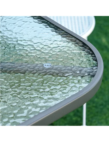 Outsunny Garden Dining Table Glass Top Metal Frame with Parasol Hole Outdoor Balcony Grey 120L x 80Wcm