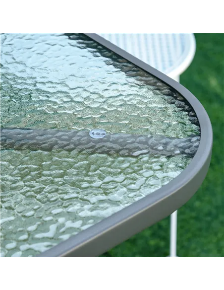 Outsunny Garden Dining Table Glass Top Metal Frame with Parasol Hole Outdoor Balcony Grey 120L x 80Wcm