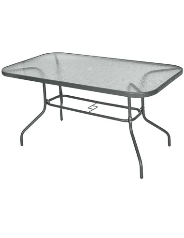 Outsunny Garden Dining Table Glass Top Metal Frame with Parasol Hole Outdoor Balcony Grey 140L x 80Wcm