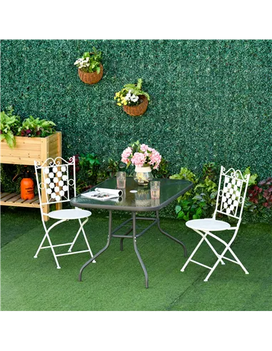 Outsunny Garden Dining Table Glass Top Metal Frame with Parasol Hole Outdoor Balcony Grey 140L x 80Wcm