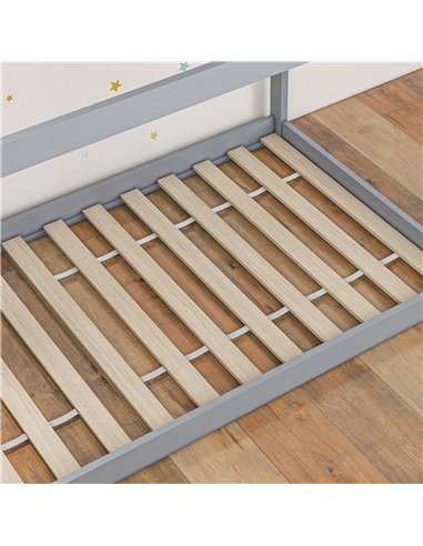 HOMCOM Single Bed Frame, House Scandinavian Style Wooden Bed Frame for 90W x 190Dcm Mattress, Pine Wood Bed Base, Grey