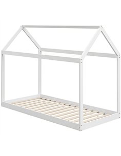 HOMCOM Single Bed Frame, House Scandinavian Style Wooden Bed Frame for 90W x 190Dcm Mattress, Pine Wood Bed Base, White