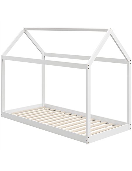 HOMCOM Single Bed Frame, House Scandinavian Style Wooden Bed Frame for 90W x 190Dcm Mattress, Pine Wood Bed Base, White