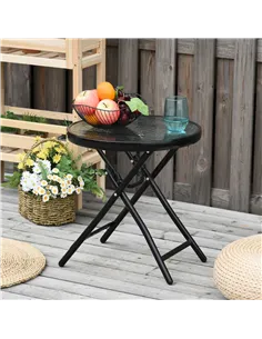 Outsunny Foldable Garden Table, Round Folding Table with Glass Tabletop and Safety Buckle for Patio, Garden, Outdoor, Indoor, Bl 2