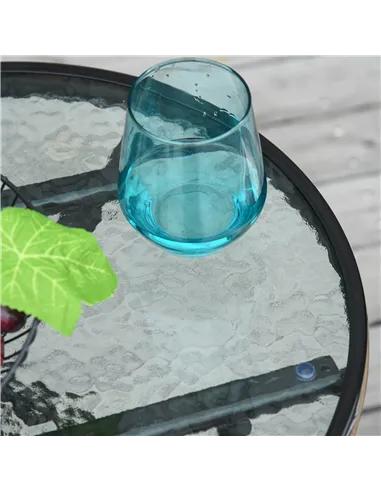 Outsunny Foldable Garden Table, Round Folding Table with Glass Tabletop and Safety Buckle for Patio, Garden, Outdoor, Indoor, Bl