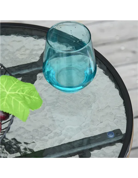 Outsunny Foldable Garden Table, Round Folding Table with Glass Tabletop and Safety Buckle for Patio, Garden, Outdoor, Indoor, Bl