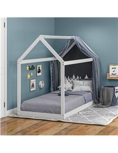 HOMCOM Single Bed Frame, House Scandinavian Style Wooden Bed Frame for 90W x 190Dcm Mattress, Pine Wood Bed Base, White 2