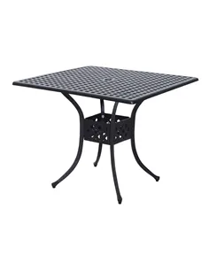 Outsunny 90cm Square Garden Table with Umbrella Hole, Aluminium Grid Motif Outdoor Dining Table for Garden Patio, Black