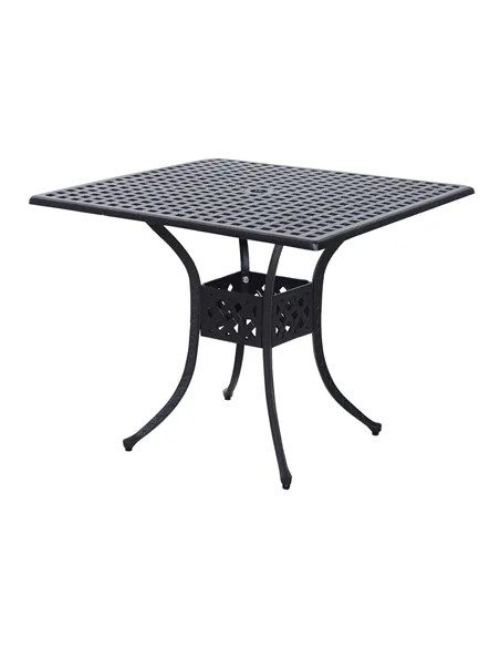 Outsunny 90cm Square Garden Table with Umbrella Hole, Aluminium Grid Motif Outdoor Dining Table for Garden Patio, Black