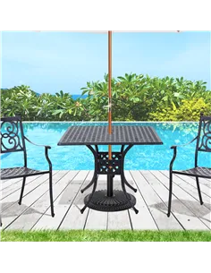 Outsunny 90cm Square Garden Table with Umbrella Hole, Aluminium Grid Motif Outdoor Dining Table for Garden Patio, Black 2